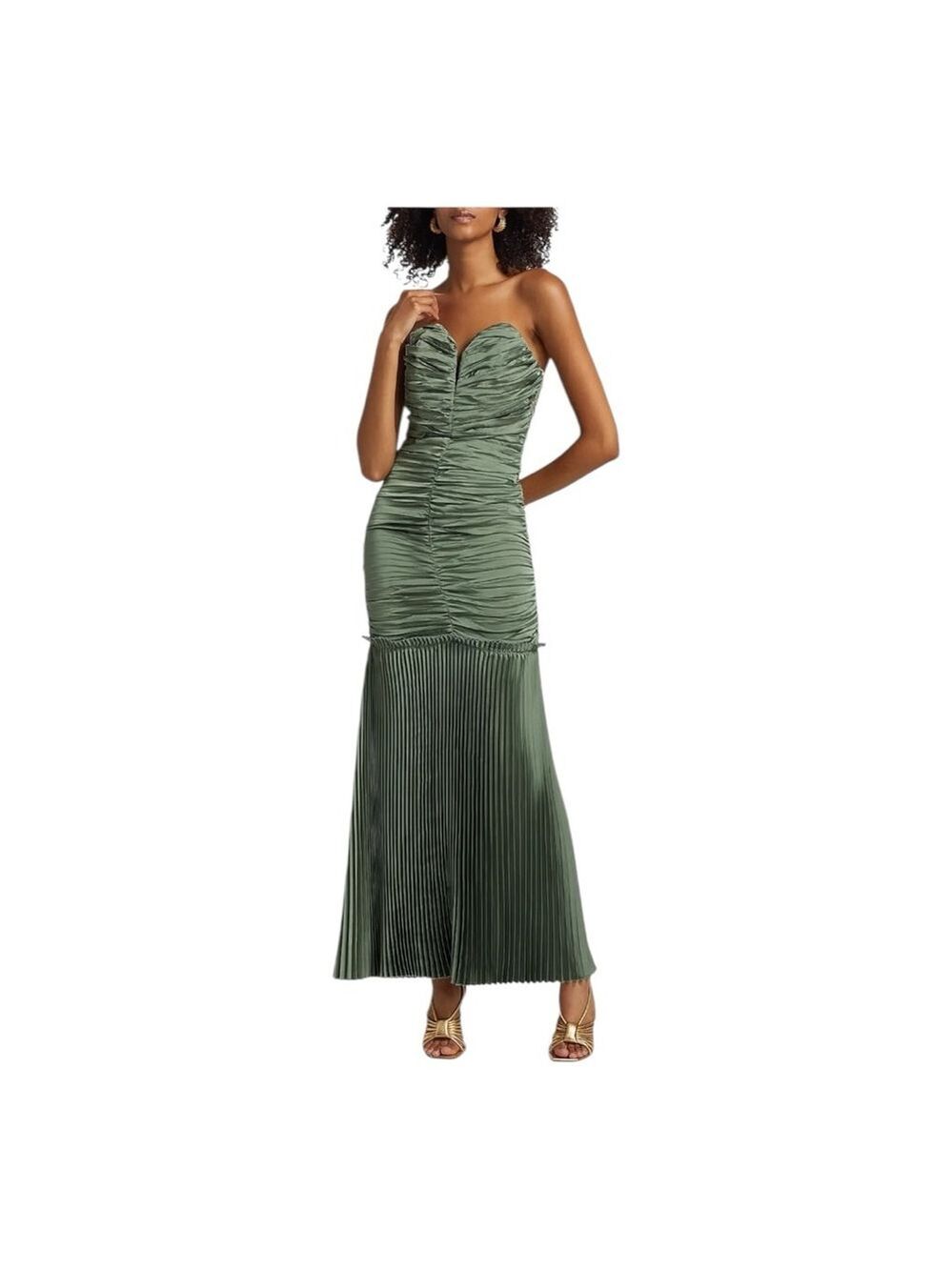 L’idee Green Strapless Ruched Pleated Gown Size 6